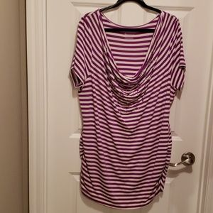 Purple&white stripped shirt cowel neck